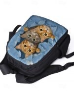 Cute cat print backpack for kids and teens - Denim style, Double - Image 5