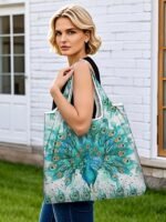 Women's Peacock Print Folding Tote Bag - Large Capacity - Image 2