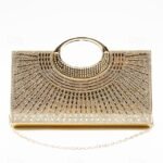Glamorous Gold Crystal Evening Clutch with Round Handle –
