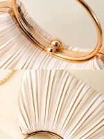 Green Elegant Pleated Velvet Clutch with Gold Ring Handle - - Image 7