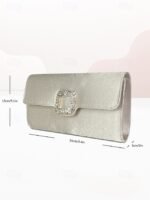 Women's White Satin Clutch with Rhinestone Buckle - Elegant - Image 8