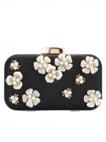Women's 3D Floral Clutch with Pearl Accents and Gold Chain - Image 10