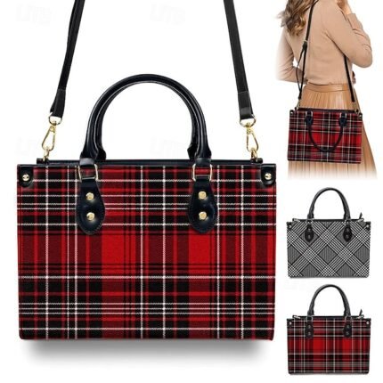 Women's Red Tartan Plaid Handbag with Adjustable Strap –