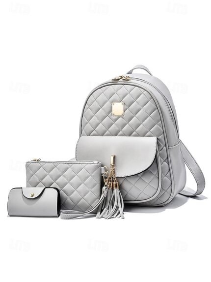 Women's Quilted Pink Leather Backpack Wristlet Card Holder